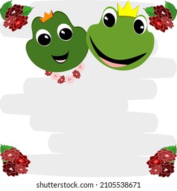 Cartoon green frog showing love, bouquet and heart. Amphibian vector illustration.