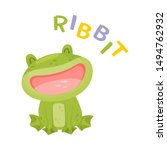 Cartoon green frog. Vector illustration on a white background.