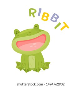 Cartoon green frog. Vector illustration on a white background.