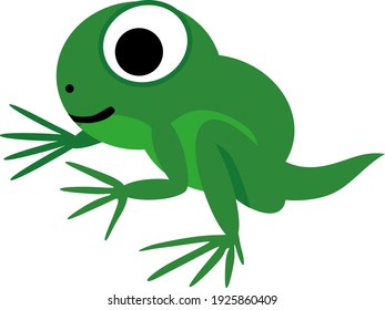 Cartoon-grüner Froschlet mit Schwanz einzeln auf weißem Hintergrund