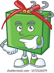 cartoon green gift box with confuse face style design