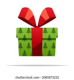 Cartoon green gift box vector isolated illustration