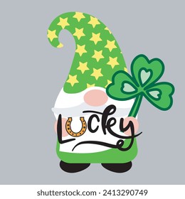 Cartoon green gnome. St patric day background.
