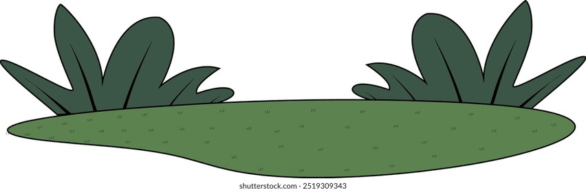 Cartoon Green Grassy Patch with Two Leaf Clusters