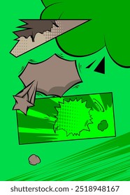 Cartoon Green and Gray background, comic book backdrop. Retro vector comics pop art design.
