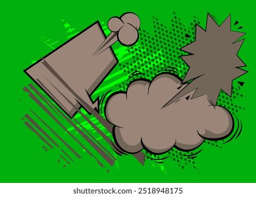 Fundo dos desenhos animados verde e cinza, pano de fundo dos quadrinhos. Quadrinhos vetoriais retrô com design de arte pop.