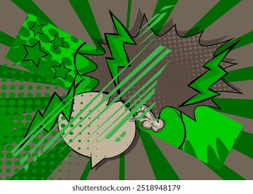 Cartoon Green and Gray background, comic book backdrop. Retro vector comics pop art design.