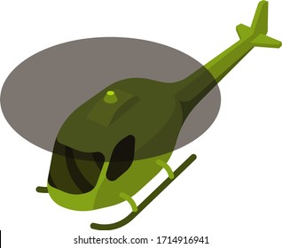 Cartoon Green helicopter on air vector illustration icon.