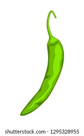 Cartoon green hot pepper. Spicy food seasoning. Mexico theme vector illustration for icon, stamp, label, badge, certificate, leaflet, brochure or banner decoration