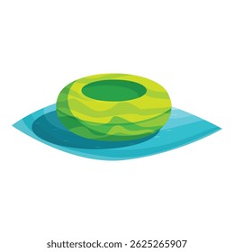 Cartoon green inflatable ring floating on water surface for swimming pool games
