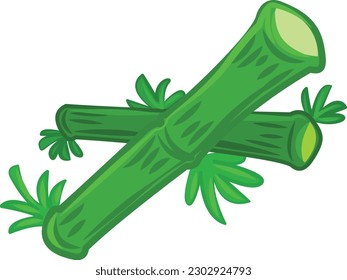 cartoon of green layered bamboo stick with leaves, green bamboo vector illustration for sticker idea, branding, and many more