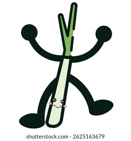 Cara de puerro verde de dibujos animados. Ilustración vectorial