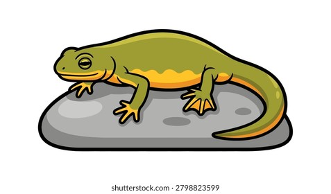 Cartoon green lizard standing on rock