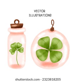 Cartoon Green Lucky Four Leaf Irish Clover