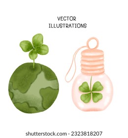 Cartoon Green Lucky Four Leaf Irish Clover