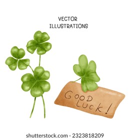 Cartoon Green Lucky Four Leaf Irish Clover