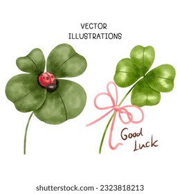 Cartoon Green Lucky Four Leaf Irish Clover