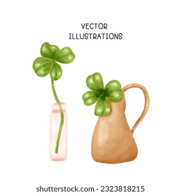 Cartoon Green Lucky Four Leaf Irish Clover