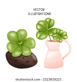 Cartoon Green Lucky Four Leaf Irish Clover