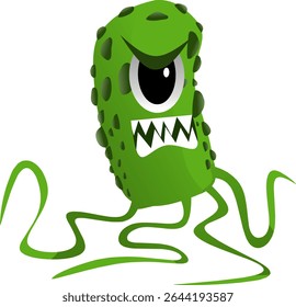 Cartoon Green Monster Character With Angry Expression and Tentacles