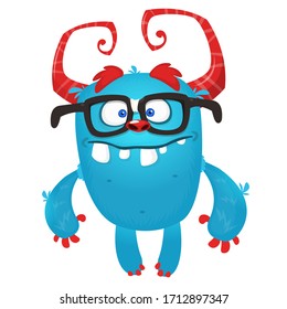 Cartoon green monster with eyeglasses. Vector illustration