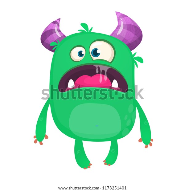 Cartoon Green Monster Monster Illustration Surprised Stock Vector ...