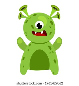 Cartoon green monster for kids. Vector illustration.