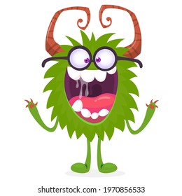 Cartoon green monster nerd wearing glasses. Vector illustration isolated
