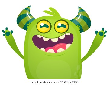 Cartoon green monster screaming. Design for banner, poster or print