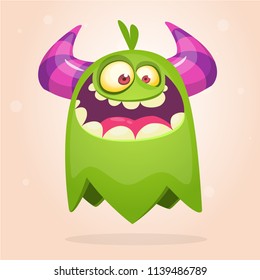 Cartoon green monster. Monster troll illustration with surprised expression. Shocking green gremlin mascot design. Vector Halloween illustration