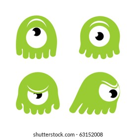 Cartoon green monster in various poses