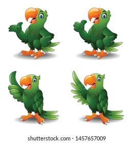 Cartoon green parrot collections set