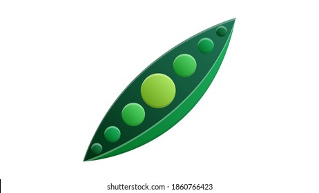 Cartoon green peas on white background, healthy food, vegetable harvest. Vector icon.