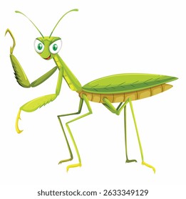 Cartoon Verde Rezando Louva-a-louva Isolado no Branco