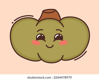 Cartoon green pumpkin. Flat vector illustration.
