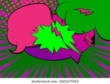 Cartoon Green and Purple, comic book background. Retro vector comics pop art design.