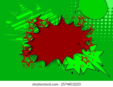 Cartoon green and red background, comic book backdrop. Retro vector comics pop art design.