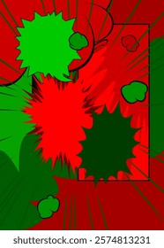 Cartoon green and red background, comic book backdrop. Retro vector comics pop art design.