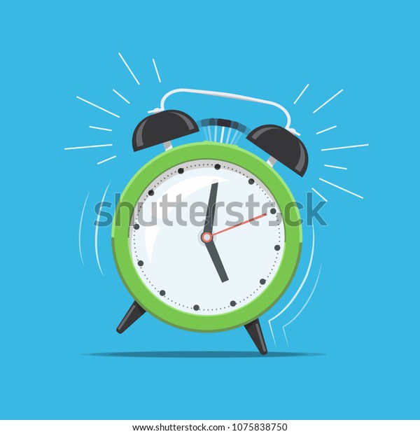 漫画の緑の鳴動時計アラーム 起動時間またはアラームのコンセプト フラットスタイルのベクターイラスト のベクター画像素材 ロイヤリティフリー