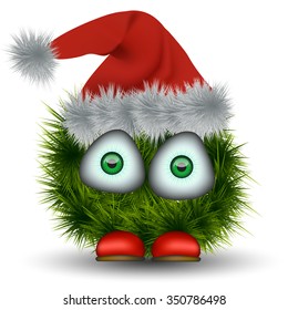 Cartoon green Santa Claus in red shoes and Santa hat