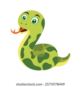 Cartoon Green Snake For Comic On White Background