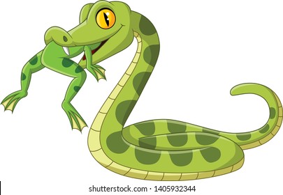 Cartoon green snake eating a frog