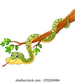 Cartoon green snake on branch