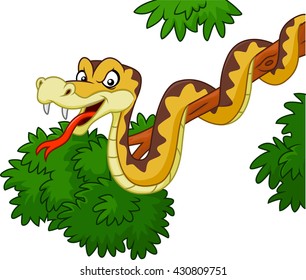 Cartoon Green Snake On Branch