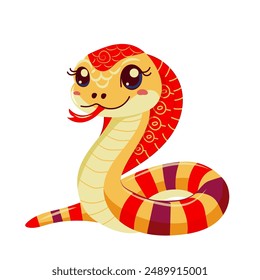 Cartoon green snake on white background. Symbol of 2025 lunar new year