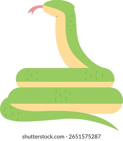 Cartoon Green Snake with Tongue Out Flat Illustration