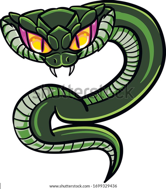 黄色い目をした漫画の緑のヘビ リグル のベクター画像素材 ロイヤリティフリー