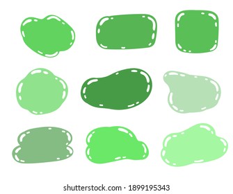 Burbujas del discurso verde de caricatura para diseño de pancartas. Conjunto de iconos de comunicación. Ilustración vectorial de dibujos animados. Vector de dibujos animados de color. Decoración creativa y colorida.