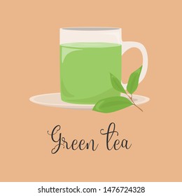 Cartoon green tea isolated vector illustration.