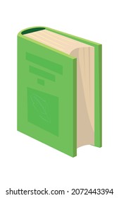 Cartoon green textbook. Vertical colorful diary or booked document, vector isolated on white background